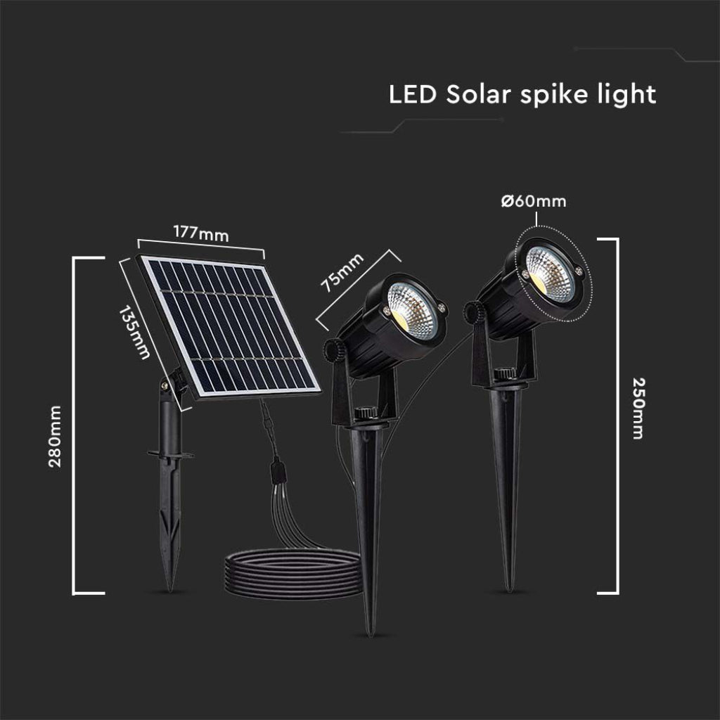 V-TAC 2*Faretti LED da Giardino 2*1.2W con Picchetto e Pannello Solare Colore Nero 3000K IP65 V-TAC 2*Faretti LED da Giardino 2*1.2W con Picchetto e Pannello Solare Colore Nero 3000K IP65